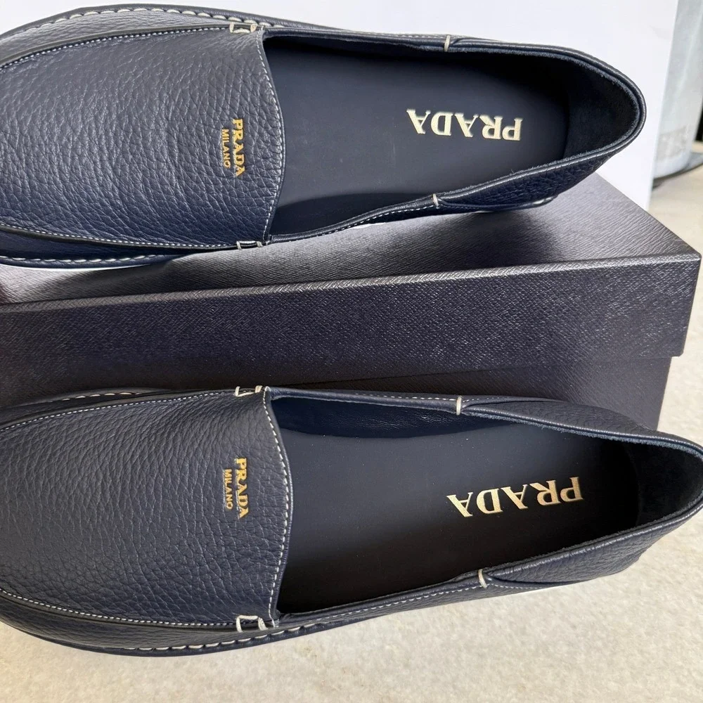 Prada Mens 2DF088 Baltico Blue Cervo Deerskin Leather Loafers UK 9